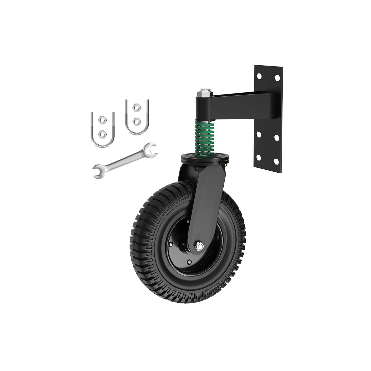8 Inch Heavy Duty Gate Caster Wheel – 600 Lb Capacity, 360° Swivel Spring Loaded, Fits Metal Tube & Wooden Gates, Includes Mounting Hardware & Gloves