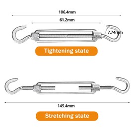 Forhandy Pack of 6 Turnbuckles, M4 Rope Tensioner, Stainless Steel 304 Turnbuckles, Adjustable Wire Tensioner Hooks/Hooks, Heavy Duty Tension Hooks