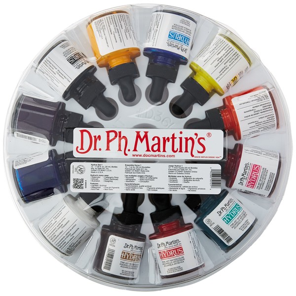 Dr. Ph. Martin's 400255-XXX Hydrus Fine Art Watercolor Bottles, 1.0 oz, Set of 12 (Set 1)