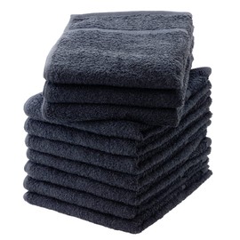 Senshu Towels, Face Towels, Slightly Thin (240 Momme), Made in Japan, 100% Cotton, Water Absorbent, Commercial Use, Set of 10 Same Color, Black