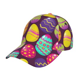 LVGOOKI Cute Easter Bunny Flat Bill Hat Men Women Baseball Cap Easter Eggs Hat Adjustable Easter Cap