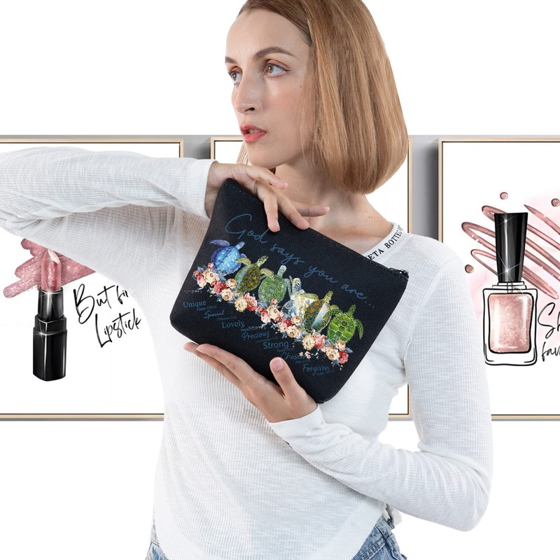 LEVLO Sea Turtle Cosmetic Make Up Bag Turtle Lover Gift