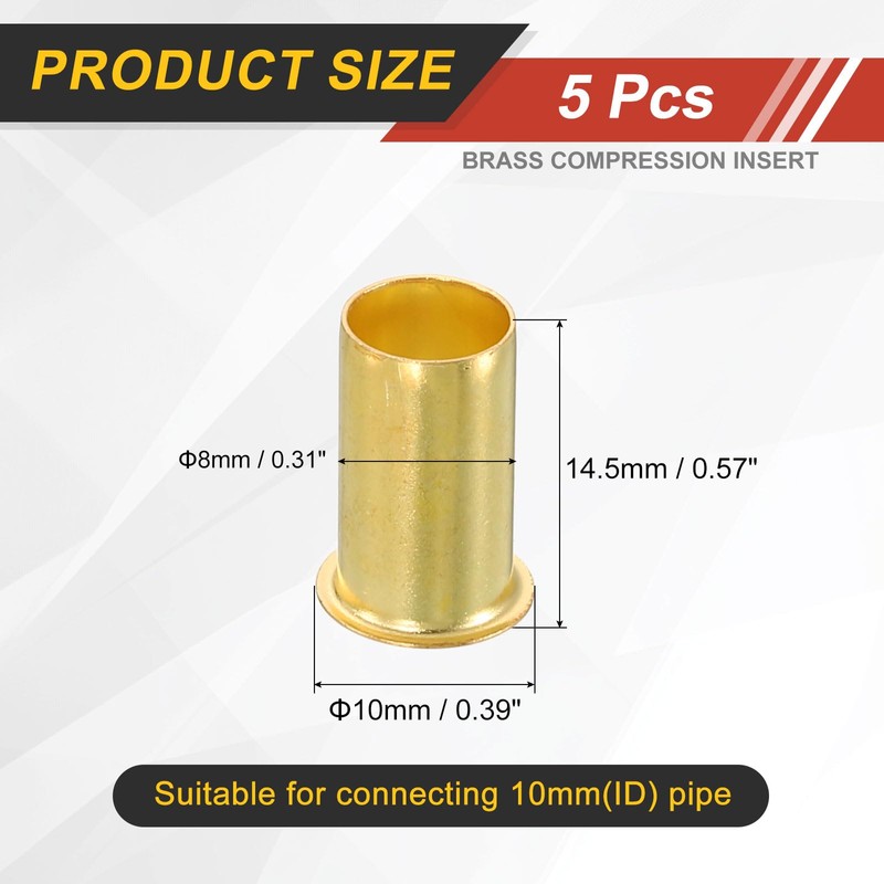 sourcing map 5Pcs Fit for 8mm(5/16") Tube ID Brass Compression