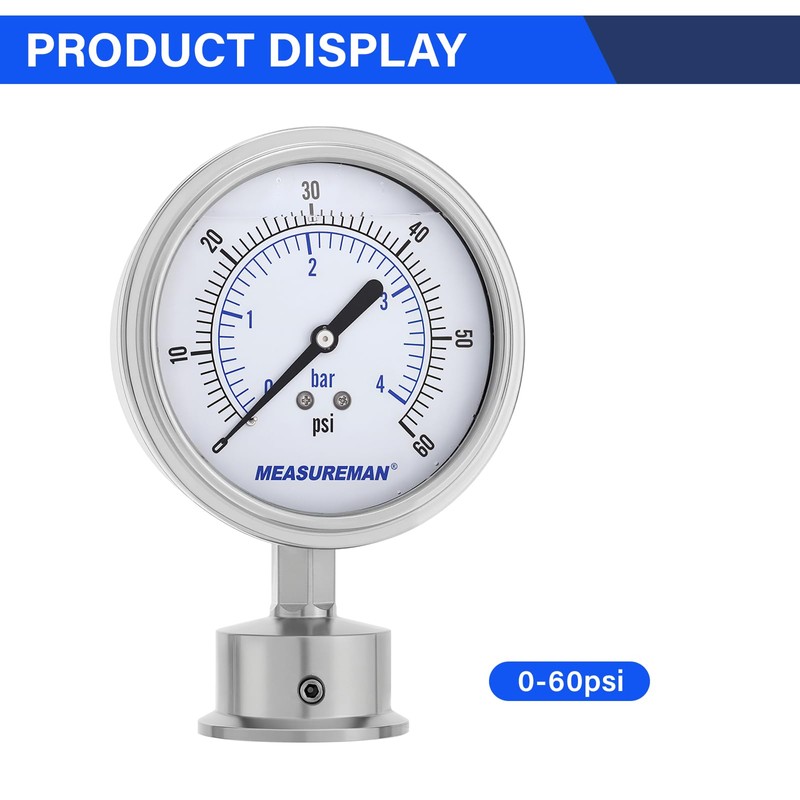 MEASUREMAN 0-60 PSI Sanitary Pressure Gauge - Liquid Filled Stainless