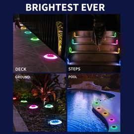 SHONELIGHTING Solar Deck Lights, Color Changing 48 LEDs Super Bright, Car Weight Bearing Driveway Light, IP67 Waterproof for Outdoor Pool, Pathway, Dock, Lawn, Anti-Trip for Step, Ground (RGBW, 8Pack)