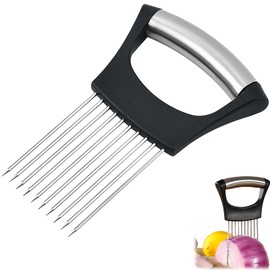 Stainless Steel Onion Holder with Prongs, Stainless Steel Onion Cutter Holder Food Slice Assistant, New Onion Slice Holder Made of Stainless Steel, Lemon Slicer, for Cutting Lemon, Potatoes, Cucumbers
