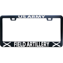 HuiYaoEC US Army Field Artillery Car Tags Frame, 12 x6 Inch Black Stainless Steel Funny License Plate Frame, 2 Holes & Screws