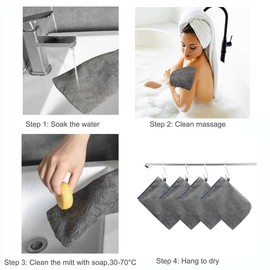10 Pack Microfiber Body Wash Mitts Cleaning Wipe, 6×8 Inch Super Absorbent & Soft Face Mitten, Coral Fleece Body Cleansing Bath Spa Cloth, Reusable Makeup Remover Mitt Gloves (Grey)