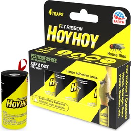 HOY HOY Fly Ribbon 4 Traps (1 Pack) - Multi-Insect Catcher for Home & Garden, Super Sticky, Long Lasting