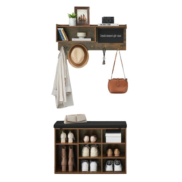 LALFPET Wall Mount Hall Tree with 31.5 inches Bench, Industrial