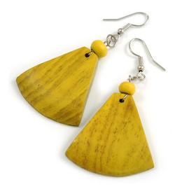 55mm Long/Antique Yellow Painted Wood Fan Shape Drop Earrings