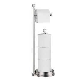 KASUNTO Toilet Paper Holder for Bathroom, Heavy Weighted Metal Free Standing Toilet Paper Holder Stand with Crystal Ball, Toilet Paper Roll Stand for Bathroom Accessories