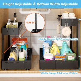 bukfen 2 Tier Expandable Under Sink Organizer, Heights Adjustable Pull Out Cabinet Organizer Under Cabinet Storage Multi-Use for Under Kitchen Bathroom Sink Organizers and Storage,2 Pack