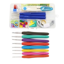 Crochet Hook Set Assorted Size TPR Soft Handle Sturdy Aluminium Crochet Needle Set with Storage Bag for Knitting Sewing