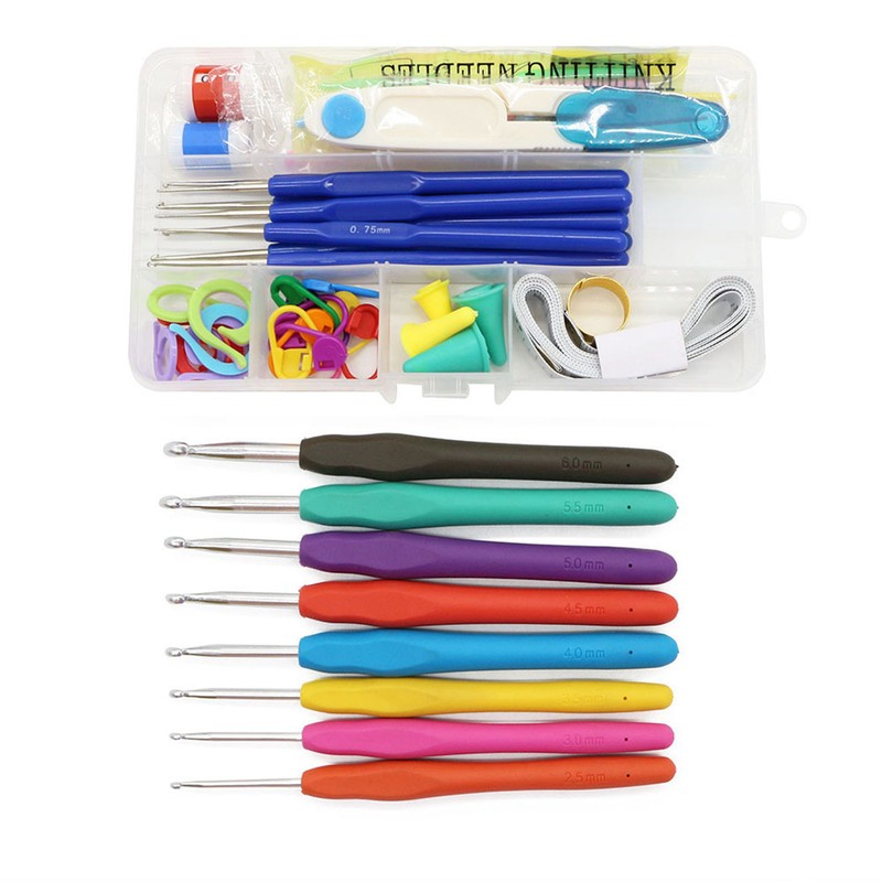 Crochet Hook Set Assorted Size TPR Soft Handle Sturdy Aluminium