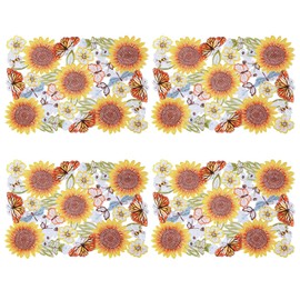 Simhomsen Embroidered Sunflowers and Butterflies Table Placemats for Spring and Summer (13 x 19 inches placemats Set of 4)