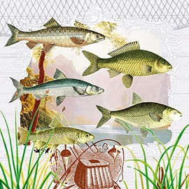 20 Napkins Fish in Portrait/Animals/Lake/Fishing 33 x 33 cm