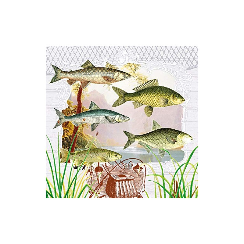 20 Napkins Fish in Portrait/Animals/Lake/Fishing 33 x 33 cm