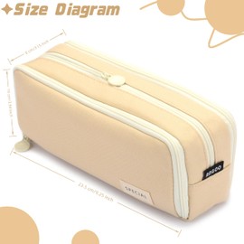 Vocuer Large Capacity Special Aesthetic Pencil Case Organizer with 3 Compartments, Big Preppy School Pencil Pouch Bag for Girls Women Adults, Pencil Holder Pen Pouch Cases (Khaki)