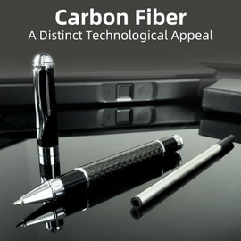 YUNCHUN 1PC Carbon Fiber Liquid Gel Ink Rollerball Pen, Luxury Medium Point Black Ink Pen with 1 Extra Refill, Fancy Cool Pen for Writing, Journaling, Refillable Executive Professional Pen for Work