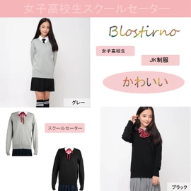 Blostirno Girls V-Neck School Sweater, Uniform, Student, Plain, Cotton, High School Girls, nvy, M
