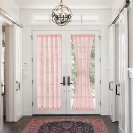FMFUNCTEX French Door Panels Sheer Pink Curtains 72 Inches Long Linen Textured Front Glass Door Curtain Solid Privacy Sliding Door Curtains for Foyer Tiebacks Attached 50 Inches Wide 1 Panel