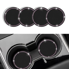Kutyun 4PCS Bling Car Cup Coaster, Universal Non-Slip Cup Holders Embedded in Ornaments Coaster, 2.75In Car Drink Cup Mat, Vehicle Interior Decor Accessories (Black+pink, 4PCS)