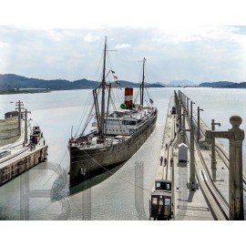 1915 Steamer Panama at Pedro Miguel Locks, Panama Canal 14 x 11"  Photo