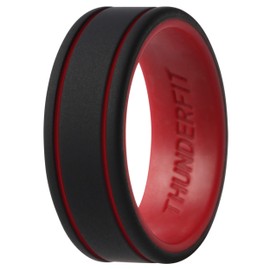 ThunderFit Men Silicone Wedding Ring 2 Layer Rings Wedding Bands - 1 Ring (Black-Red, 10.5-11 (20.6mm)