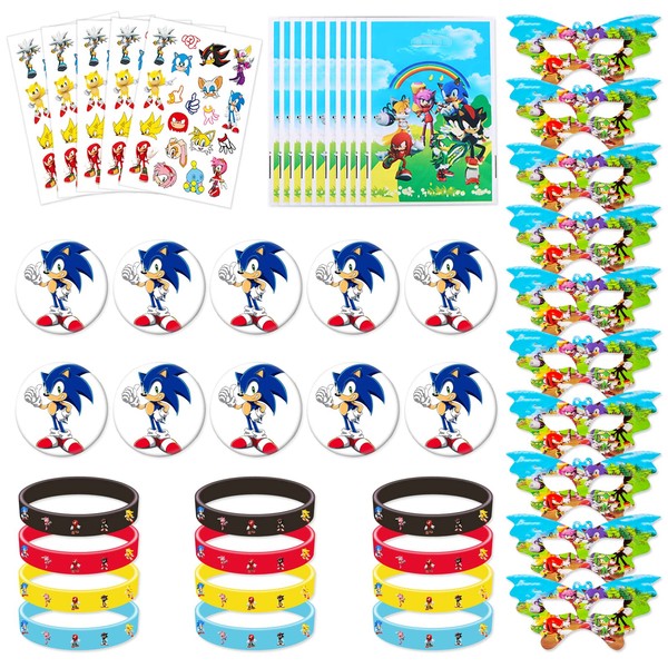 Sonic Birthday Gift, Sonic Masks, Sonic Temporary Tattoos, Badges, Bracelets For Kid Birthday Party Decoration Favor