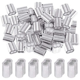 Glarks 100Pcs 1/6''(4mm) Aluminum Crimping Loop Sleeve Wire Rope Sleeves Double Barrel Ferrule for Wire Rope and Cable Line End (1/6''-100Pcs)