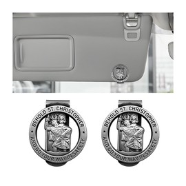 CGEAMDY Pack of 2 St. Christopher Guardian Angel Sun Visor Clip, Car Saint Christopher Visor Clip, St. Christopher Badge Car Sun Visor Clip (Silver)