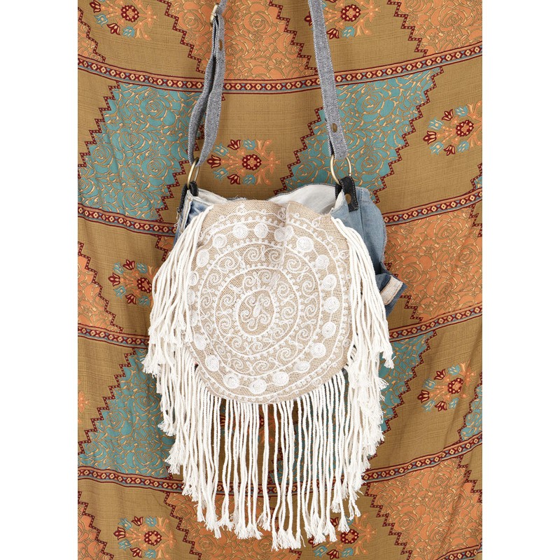 GURU SHOP Boho Shoulder Bag, Hippie Bag with Fringes, Model