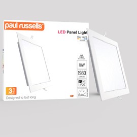 paul russells Ultra Slim LED Recessed Ceiling Spotlights - 18W Daylight White (6500K) IP20, Cutout 200-205mm, Square Downlight for Kitchen, Bathroom, Living Room and More Ceiling Mounted use, 1 Pack