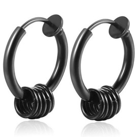 swars Fake Earrings, Non-Hole Earrings, For Both Ears, Unisex, 5 Rows of Rings, Hoops, 16 mm, Stainless Steel