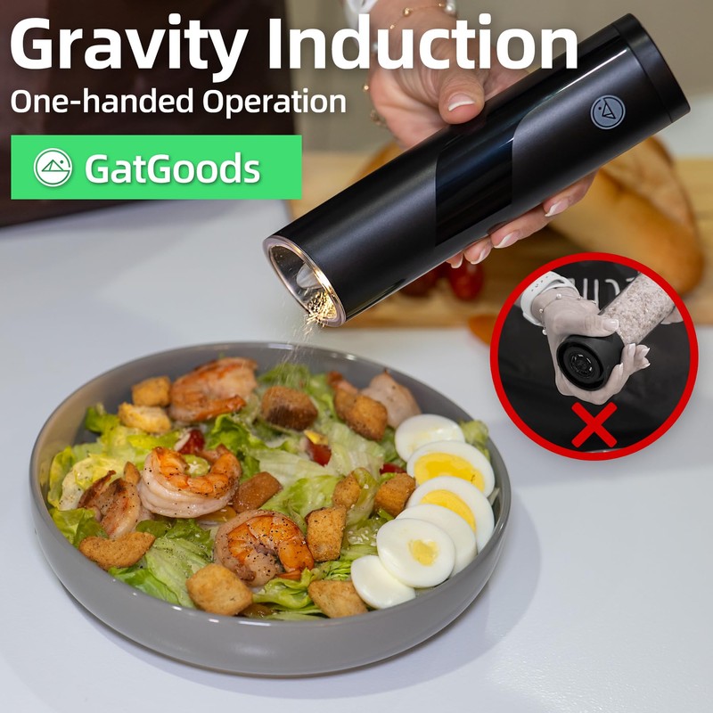 GATGOODS Gravity Electric Salt and Pepper Grinder Set, Adjustable Coarseness,
