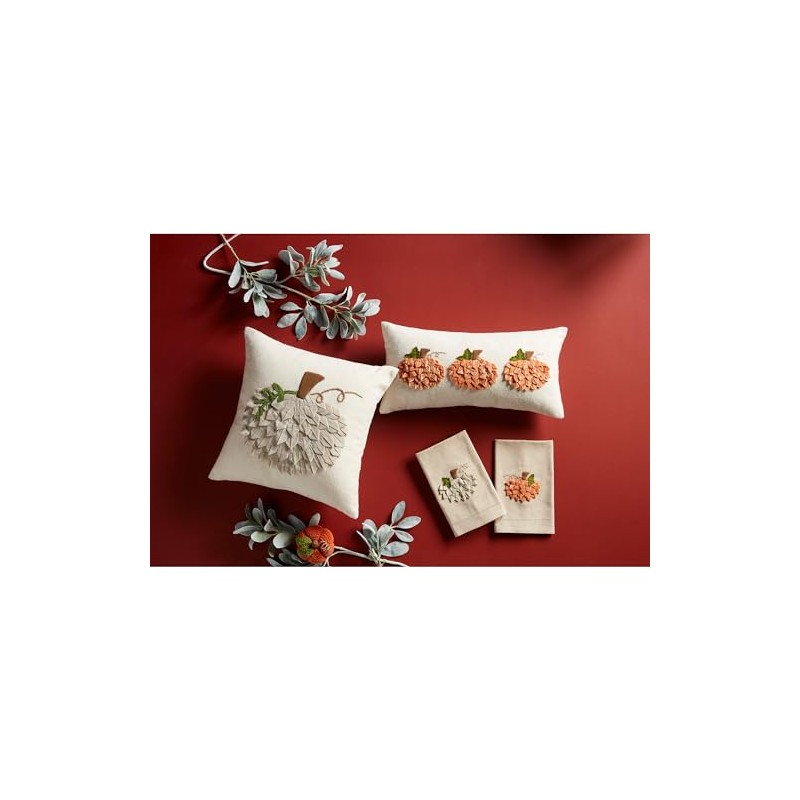 Mud Pie Lumbar Velvet Pumpkin Pillow, 10" x 21", White