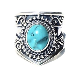 Vintage Silver Turquoise Ring Joint Finger Turquoise Rings for Women Boho Crystal Rings Carved Flowers Gold Ring Western Turquoise Rings Set for Women Rings Bohemian Gemstone Ring size6-10 (6)