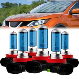 LECCIBUB Light Bulbs Compatible With Nissan Rogue 2014-2020, H11 High Beam + H11 Low Beam + H11 Fog Lights Halogen Light Bulb Combo, Super Bright 6000K White, Plug and Play, Pack of 6