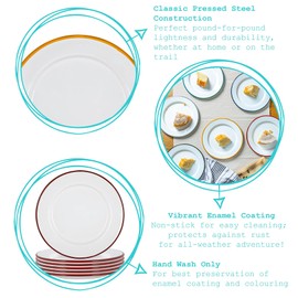 Argon Tableware White Enamel Side Plates - Metal Outdoor Camping Food Dishes - 20cm - 4 Colours