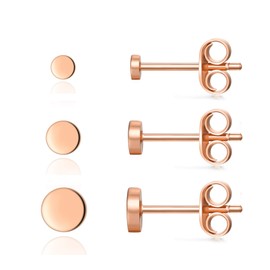 Women's Silver 925 Stud Earrings, Small for Women, Men and Girls, 3 Pairs, Small Stud Earrings, Silver, Gold, Rose Gold, Round, Flat, Set (2 mm / 3 mm / 4 mm), Delicate Cartilage, Tragus Helix Circle Earrings, Gold-Plated Silver, Rose-Gold