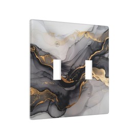 Black And Gold Marble Double Toggle Light Switch Plate Decorative Electrical Wall Plates, 2 Gang Light Switch Cover Plate 4.5" X 4.5" For Kitchen Bedroom Home Decor