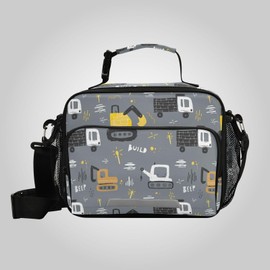 Yopersonalizes Kids Lunch Box for Boys Toddler, Funny Excavator Car Reusable Insulated Lunch Bag for School Daycare Outdoor Thermal Meal Tote Kit Back to School Lunchbox for Children Teen Boy