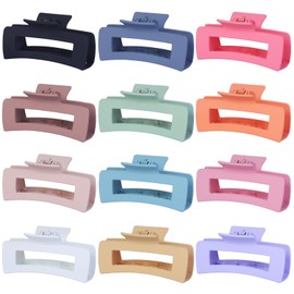 Sisiaipu 4.1 Inch Jumbo Hair Clips - 12 Pcs Colorful Square Jaw Clips for Thick Hair, Women and Girls Hair Accessories