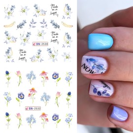Bellelfin 12 Sheets Flower Nail Art Stickers Decals Summer DIY Nail Decals Nail Art Supplies Butterflies Colorful Flowers and Leaves Nail Stickers for Women Girls Manicure Decorations