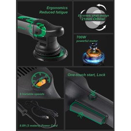 BATOCA Dual Action Polisher 6-inch DA Polisher for Car Detailing, Car Buffer Polisher 700w Random Orbital, 6 Variable Speed Polishing Kit with 3 Polishing Pads