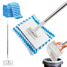 Snap Grip Mini Mop, Zero Touch No Wash Lazy Mop with One-Click Cloth Change, Compatible with Face Towels, Adjustable for Wet/Dry Floors, Tile, Hardwood, Corners (10 Reusable Cloths)