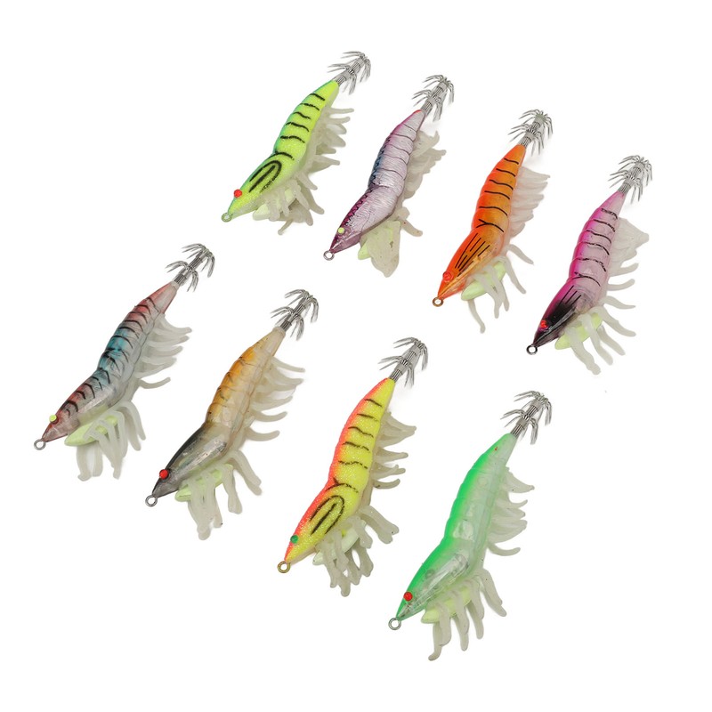 8pcs Shrimp Lures Luminous Silicone Realistic with Sound Beads Shrimp