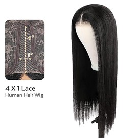 Shoaiye 4 x 1 Lace Front Real Hair Wig Women's Straight Human Hair Wig Wear and Go Glueless Remy Pre Plucked Natural Hairline 150% Density Natural Black Colour for Woman 32 Inches