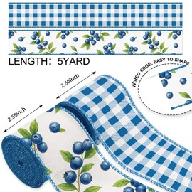 NUVCELKA Blueberry Wired Edge Burlap Ribbons 2 Pack - 2.5 Inch Fall Theme Ribbon Set, 5 Yards Each for Wreaths Crafts Decorations Gift Wrapping